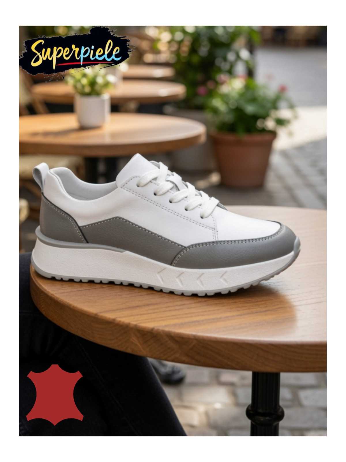 Sneakers dama piele naturală la modă cu șireturi