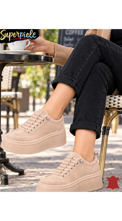 Pantofi Casual Damă din Piele Naturala cu Talpă Înaltă