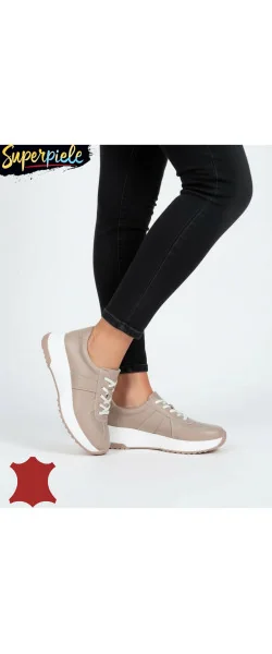 Pantofi casual damă piele naturală cu inserție de piele întoarsă,talpă groasă, închidere cu șireturi