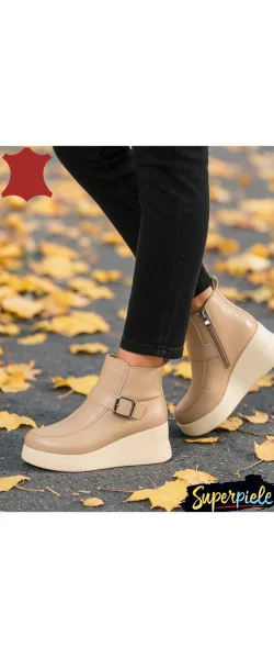 Botine damă din piele naturală cu talpă înaltă