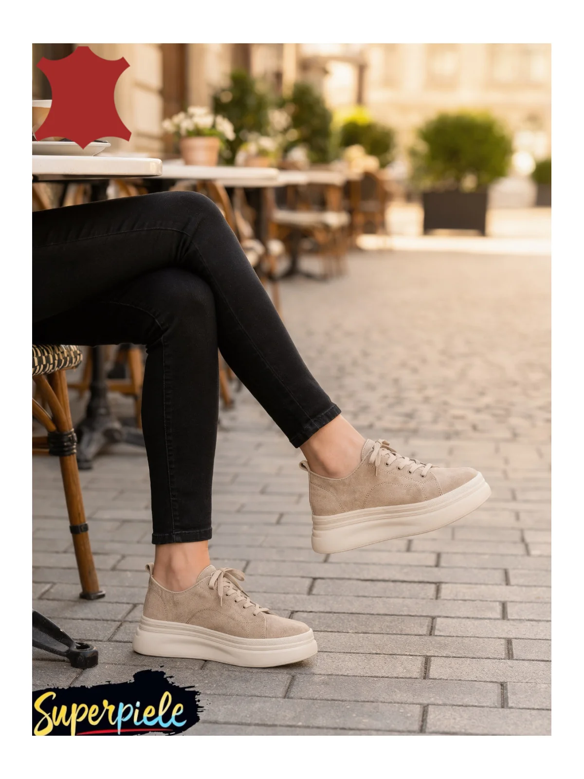 Pantofi Casual Damă din Piele Naturală Întoarsă Cu talpă groasă
