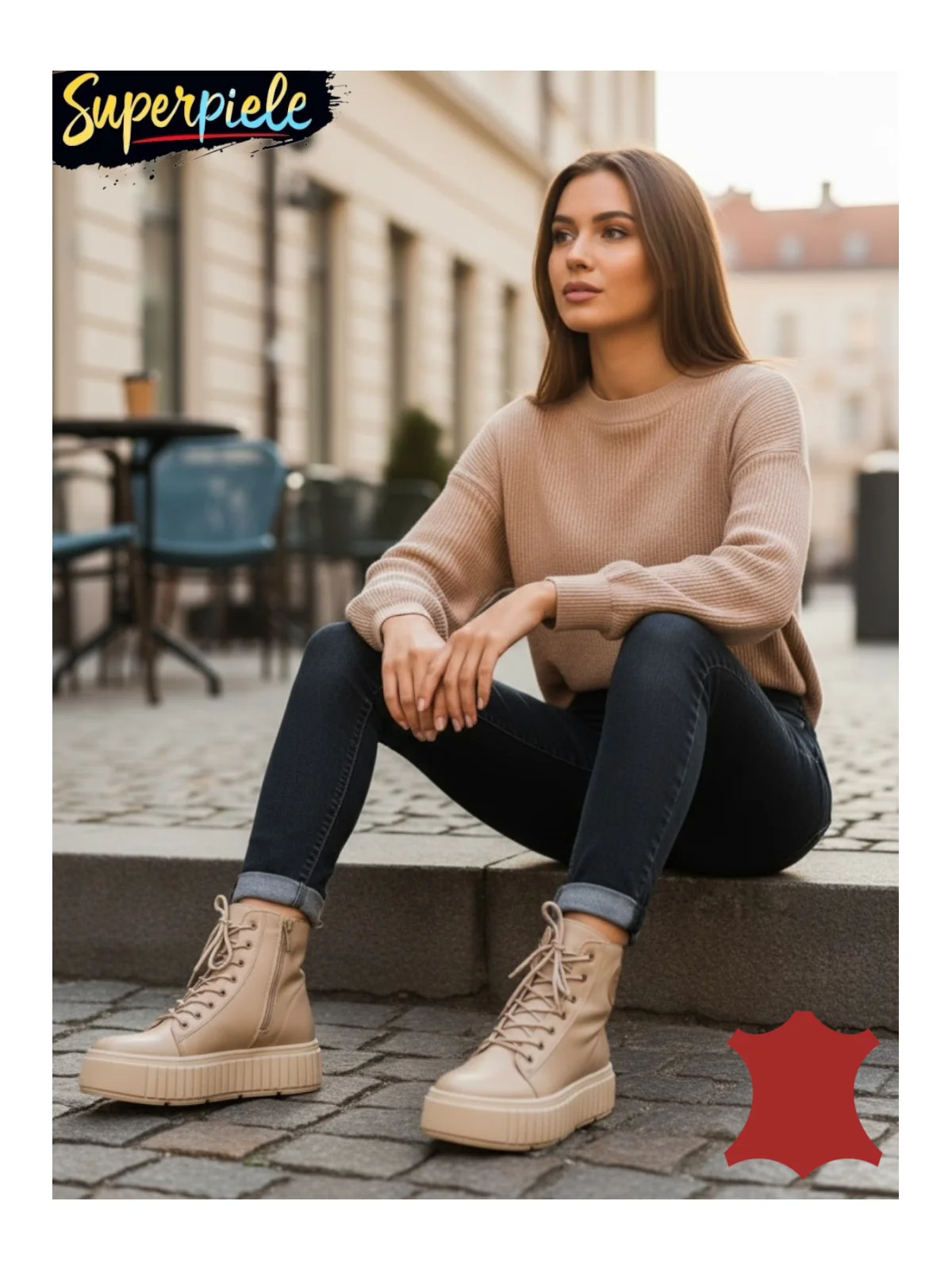Ghete damă piele naturală cu talpă groasă
