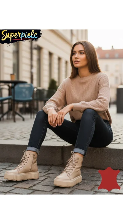 Ghete damă piele naturală cu talpă groasă