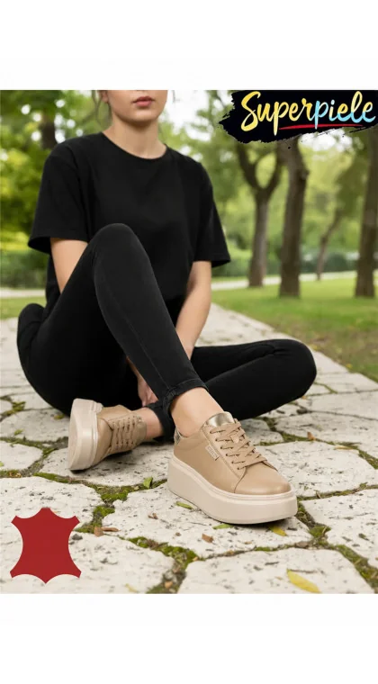 Pantofi casual dama piele naturala ,căptușiți cu inchidere sireturi și talpă înaltă