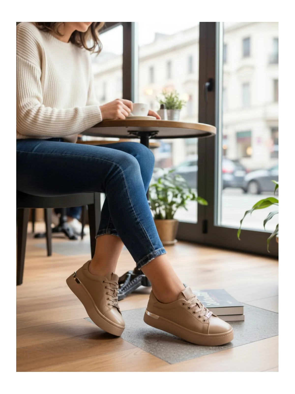 Pantofi casual damă din piele naturală cu talpă groasă