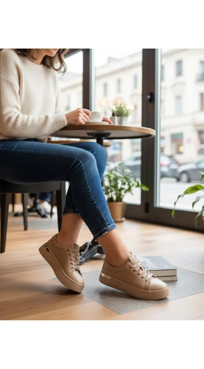Pantofi casual damă din piele naturală cu talpă groasă