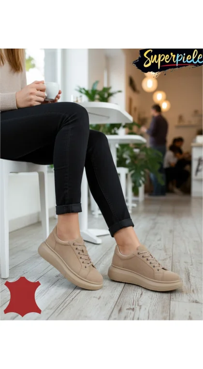 Pantofi damă casual din piele naturală cu talpă groasă