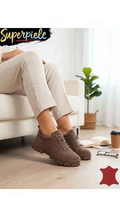 Sneakers beige Leather damă piele naturală super ușori și comozi