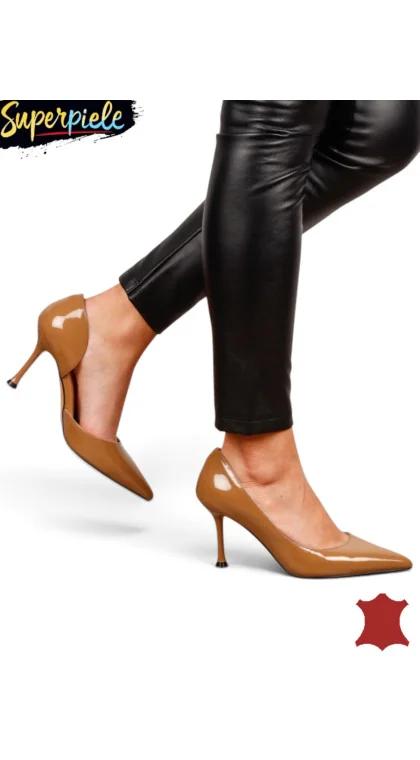 Pantofi Slingback din Piele Naturală Lăcuită – Toc Subțire 9 cm