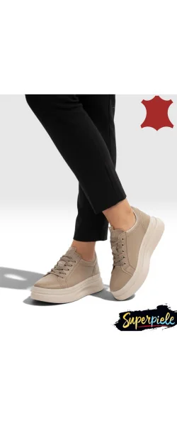 Pantofi casual dama la modă din piele naturala cu talpa groasa
