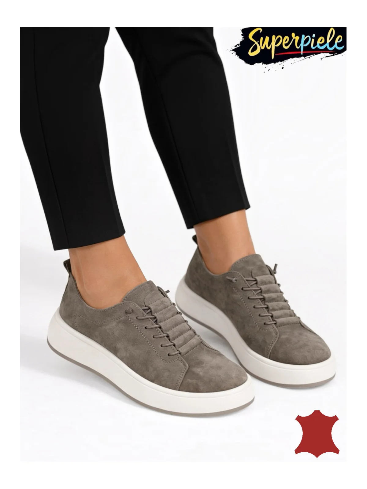 Pantofi casual damă din piele întoarsă naturală cu talpă groasă