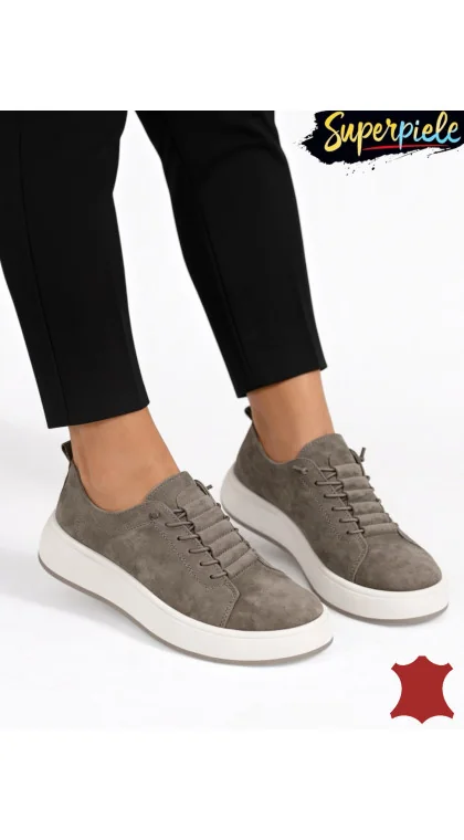Pantofi casual damă din piele întoarsă naturală cu talpă groasă