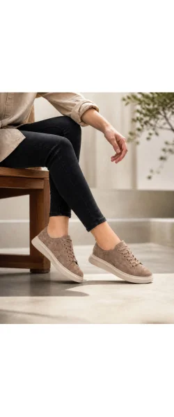 Sneakers din piele întoarsă naturală – talpă ușoară 3 cm