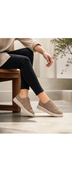 Sneakers din piele întoarsă naturală – talpă ușoară 3 cm