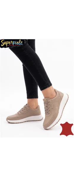 Sneakers din piele naturală – talpă groasă 4 cm