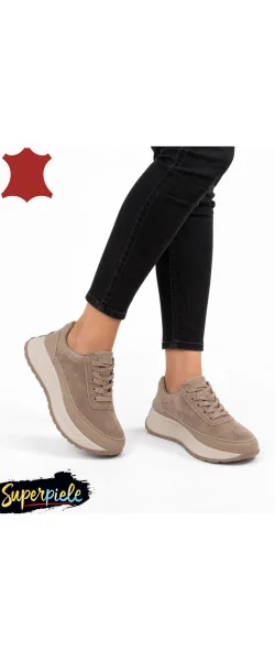 Sneakers din piele naturală & piele întoarsă – talpă groasă 5 cm