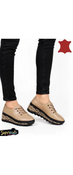 Pantofi casual dama piele naturala cu talpa groasă neagră