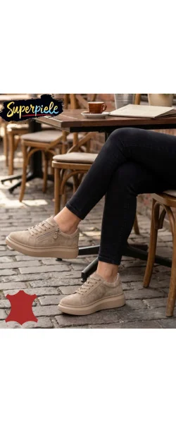 Pantofi casual damă din piele naturală cu fermoar și șiret