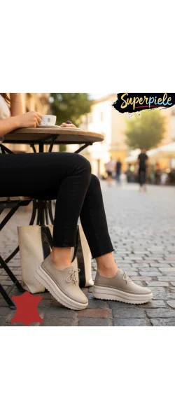 Pantofi casual dama piele naturală cu platformă