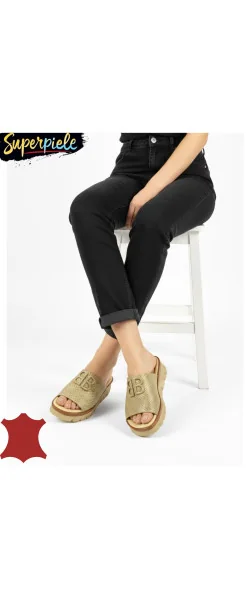Papuci damă cu platformă din piele naturală