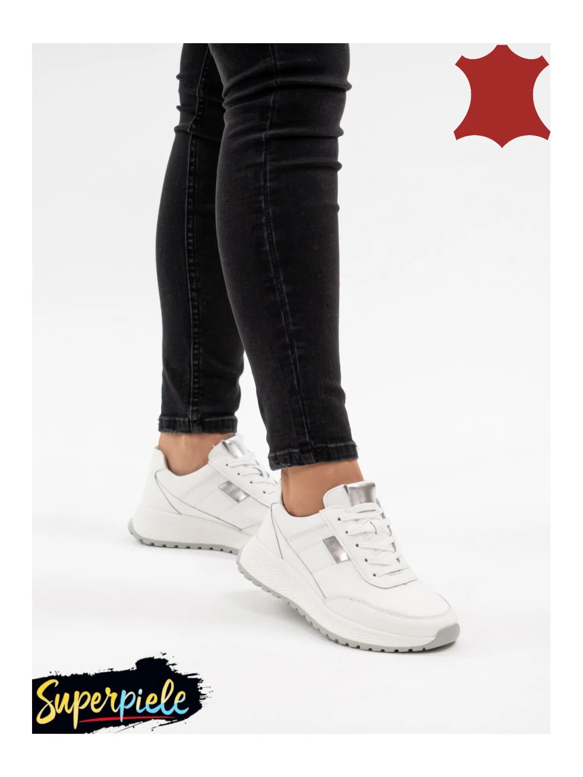 Sneakers din piele naturală – talpă groasă 4 cm