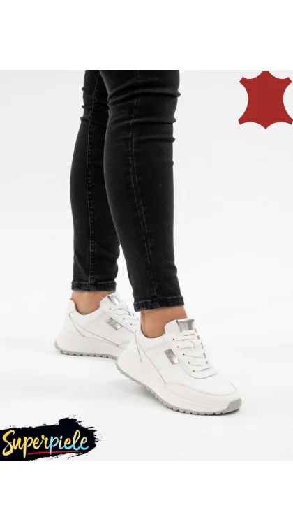 Sneakers din piele naturală – talpă groasă 4 cm