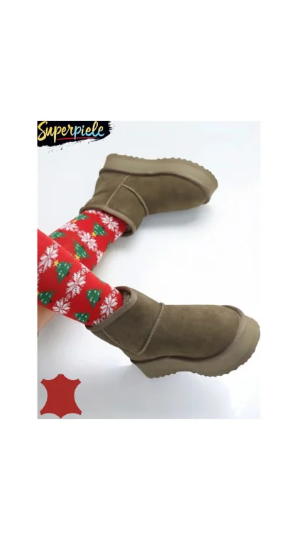 Ghete de damă Khaki, stil UG, cu căptușeală de blană, piele întoarsă