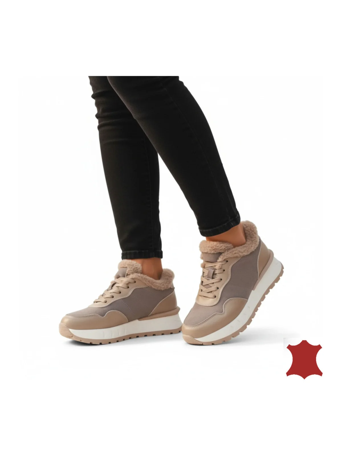 Pantofi de damă casual cu căptușeală din blană, piele, talpă groasă (F001-867)