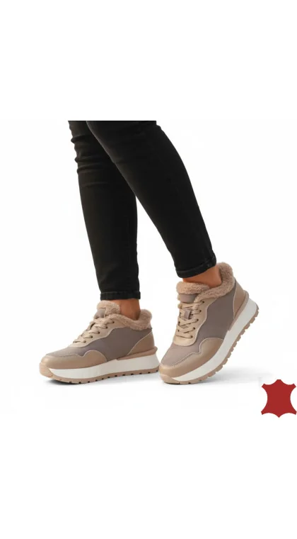 Pantofi de damă casual cu căptușeală din blană, piele, talpă groasă (F001-867)