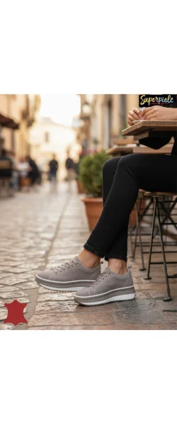 Pantofi casual dama piele naturala cu închidere șireturi ,talpa groasă