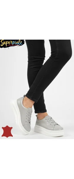 Pantofi casual din piele pentru femei, cu șireturi și vârf rotund
