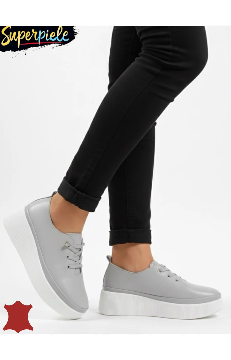 pantofi casual Dama Piele naturală cu talpa înaltă închidere cu șireturi elastice