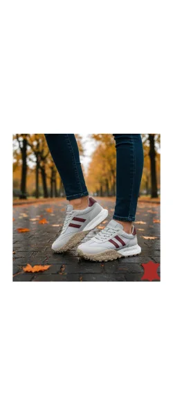 Teniși din piele grey Leather și Brown pentru femei cu șireturi JY6590