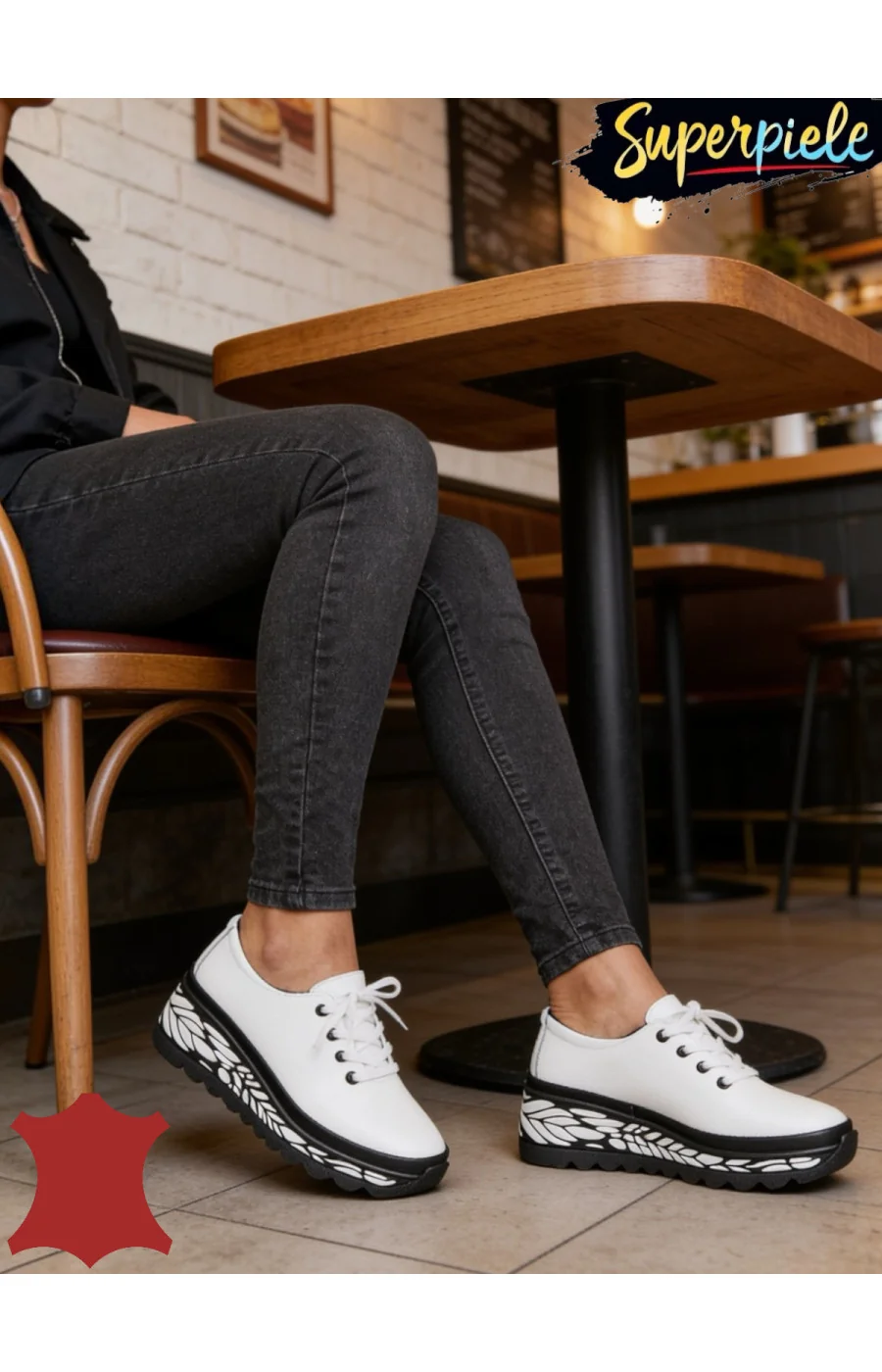Pantofi casual dama piele naturala cu talpa groasă neagră