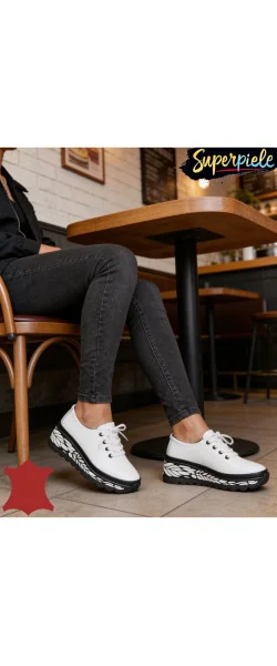 Pantofi casual dama piele naturala cu talpa groasă neagră