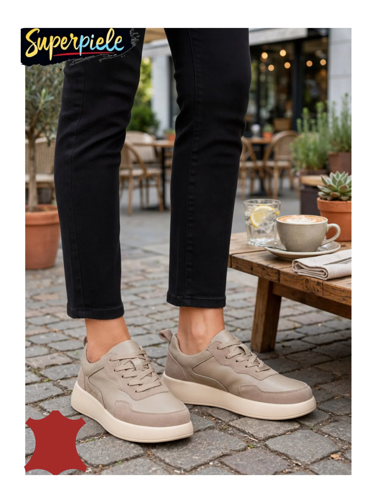 Sneakers din piele naturală și piele întoarsă, cu design modern