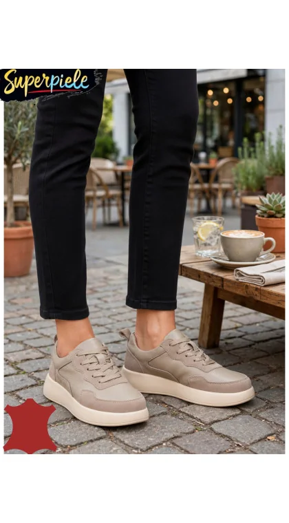 Sneakers din piele naturală și piele întoarsă, cu design modern