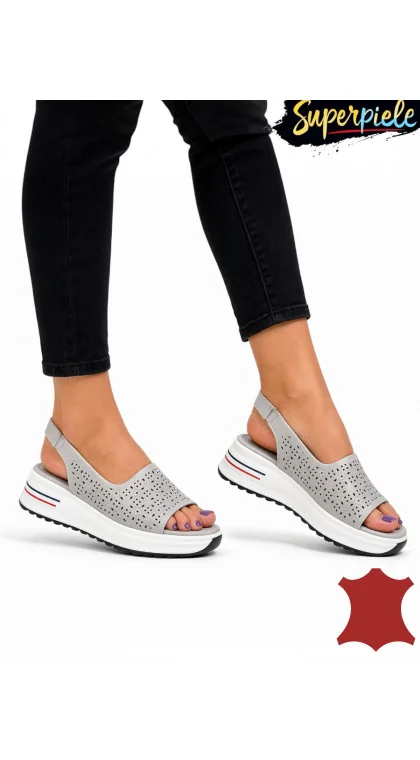 Sandale dama piele naturala cu model perforat si talpa groasa