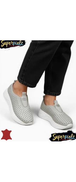 Pantofi casual dama piele naturala perforati cu inchidere slip-on