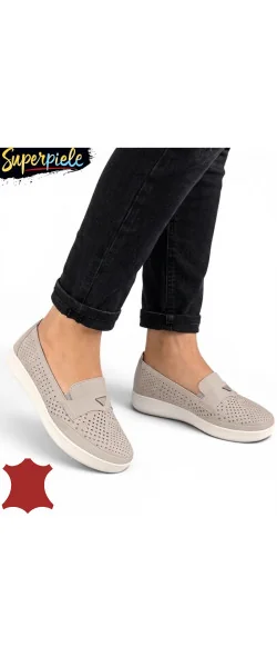 Pantofi casual damă perforați , fără șireturi din piele naturală