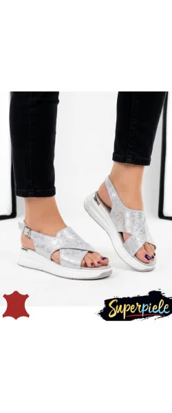 Sandale dama piele naturala intoarsa cu model floral si talpa groasa