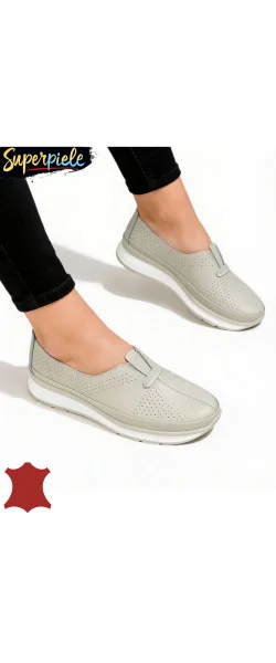 Pantofi casual dama piele naturala cu insertie elastica si inchidere slip-on