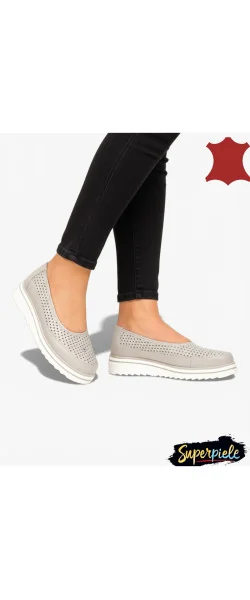 Pantofi casual dama piele naturala perforati cu talpă groasă-slip-on