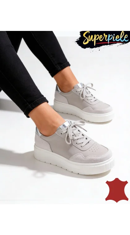 Pantofi casual dama piele naturala cu varf rotund si inchidere sireturi