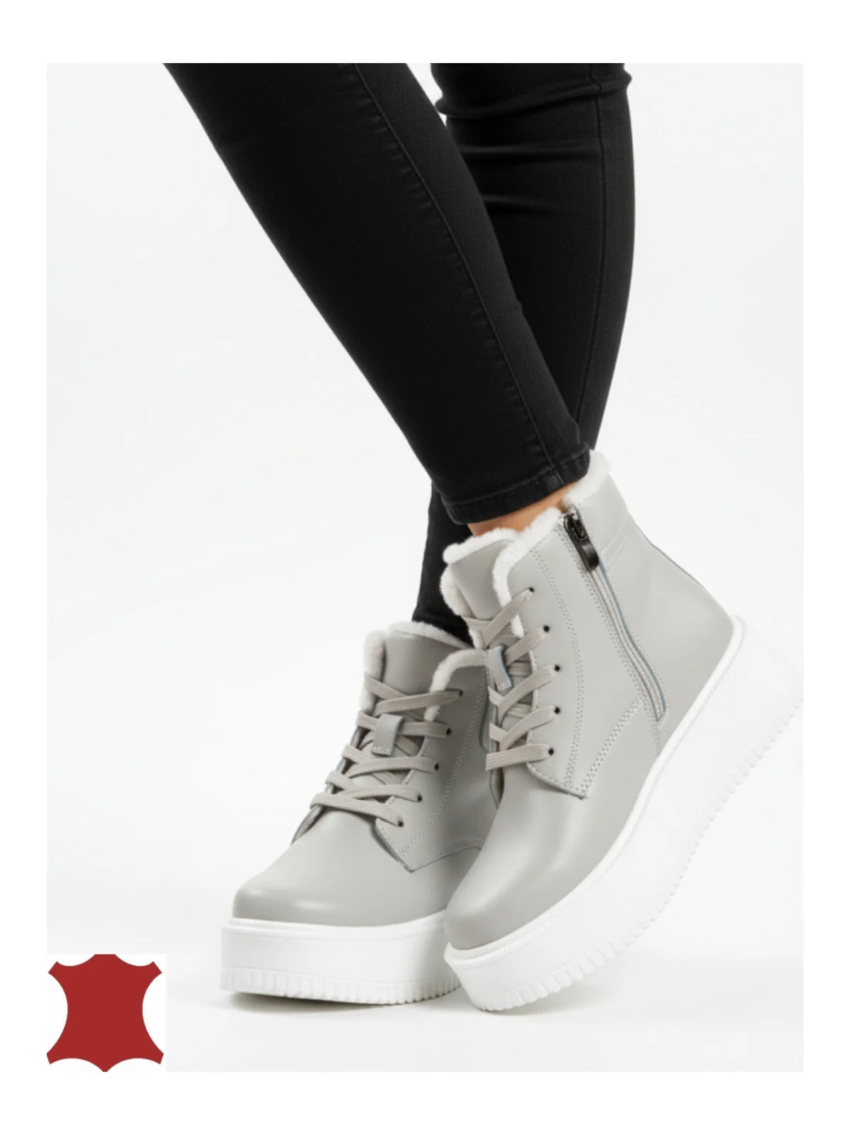 Ghete dama piele naturala grey Leather T7020