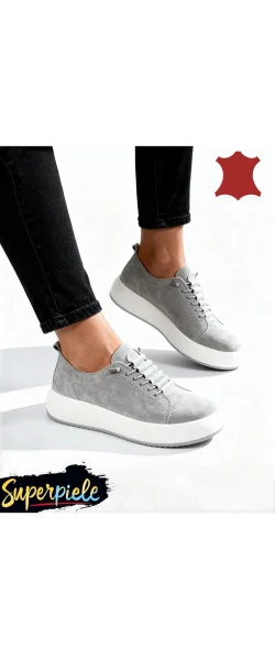 Pantofi casual damă din piele întoarsă naturală cu talpă groasă