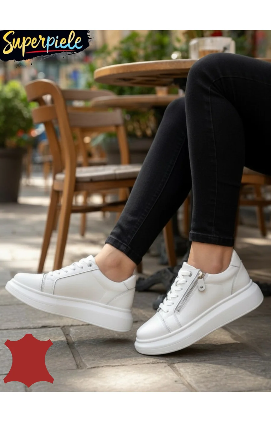 Pantofi casual damă din piele naturală cu fermoar și șiret
