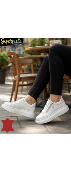 Pantofi casual damă din piele naturală cu fermoar și șiret