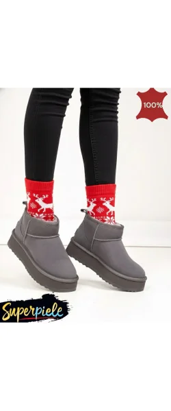 Ghete scurte îmblănite dama piele naturala intoarsa waterproof Cu talpă groasă