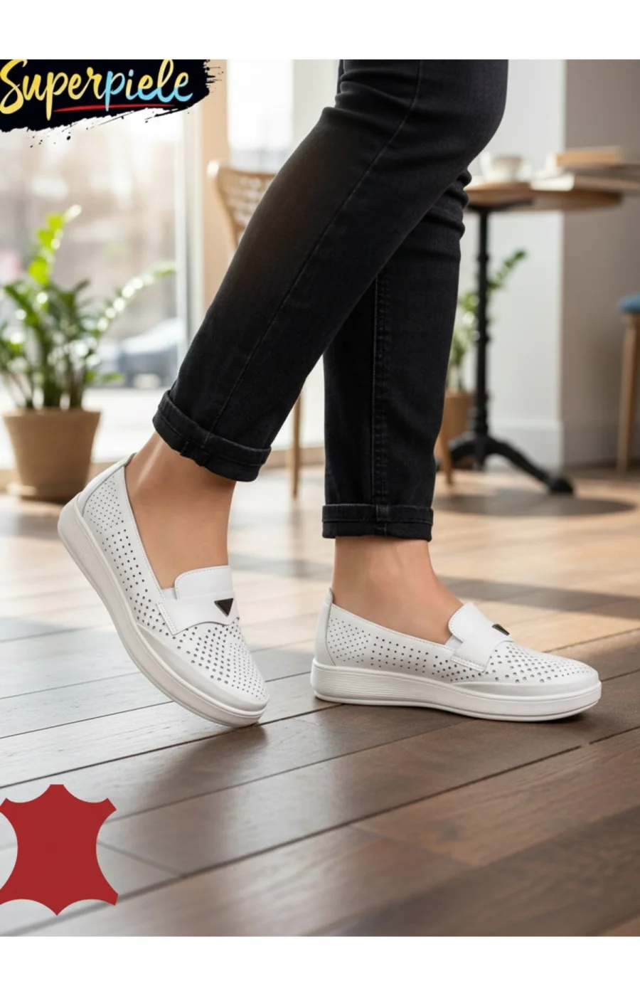 Pantofi casual damă perforați , fără șireturi din piele naturală Pantofi casual damă perforați , fără șireturi din piele naturală